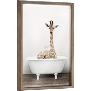 imageKate and Laurel Blake Giraffe 2 in Tub Color Framed Printed Glass Wall Art by Amy Peterson 18x24 Natural Adorable Animal Art for WallGold