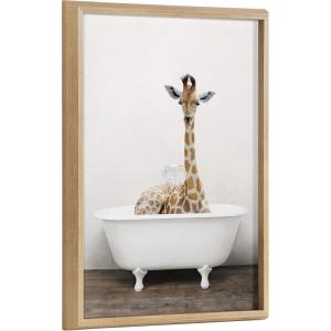 imageKate and Laurel Blake Giraffe 2 in Tub Color Framed Printed Glass Wall Art by Amy Peterson 18x24 Natural Adorable Animal Art for WallNatural