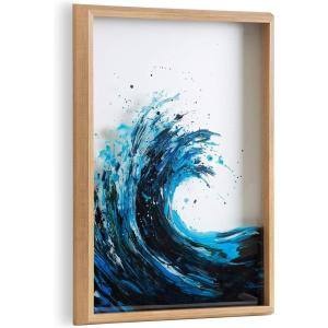 imageKate and Laurel Blake Waves Framed Printed Glass Art 18x24 Natural Transitional Wall DecorNatural
