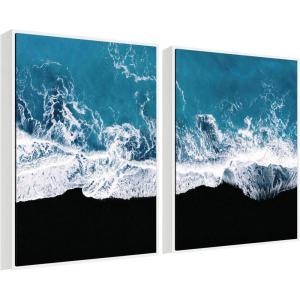 imageKate and Laurel Minimalist Ocean Waves on Beach Set of 2 28x38 Framed Canvas Wall Art Set by Michael Schauer Sylvie White Coastal Landscapes Beach Nature Landscapes Nature Art for Wall
