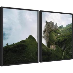 imageKate and Laurel Mountain Ridge and Green Meadow Set of 2 18x24 Framed Canvas Wall Art Set by Michael Schauer Sylvie Black Modern Landscapes Nature Art for Wall Decor Living Room Bedroom