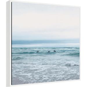 imageKate and Laurel Ocean Swim 1 Square Framed Canvas Wall Art by Stephanie Klatt 30 x 30 Sylvie White Coastal Beach Animals Landscapes Art for Wall Decor Living Room Bedroom