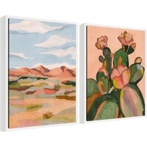 imageKate and Laurel Southwestern Dreams 1 and 2 Set of 2 18x24 Framed Canvas Wall Art Set by Nikita Jariwala Sylvie White Transitional Landscapes Nature Flowers Nature Art for Wall Dcor
