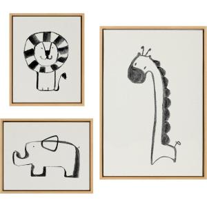 imageKate and Laurel Sylvie 390 Giraffe BW 409 Lion BW and 400 Elephant BW Framed Canvas Wall Art Set by Teju Reval of SnazzyHues 3 Piece Art Set Natural Fun Kids Animal Art