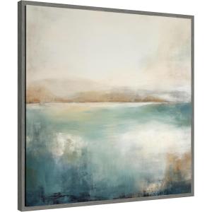 imageKate and Laurel Sylvie Abstract Calming Lake Landscape Framed Canvas Wall Art by The Creative Bunch Studio 30 x 30 Gold Coastal Abstract Landscapes Art for Wall Decor Living Room BedroomGray