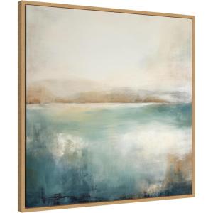 imageKate and Laurel Sylvie Abstract Calming Lake Landscape Framed Canvas Wall Art by The Creative Bunch Studio 30 x 30 Gold Coastal Abstract Landscapes Art for Wall Decor Living Room BedroomNatural