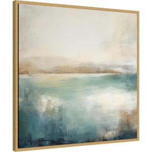 imageKate and Laurel Sylvie Abstract Calming Lake Landscape Framed Canvas Wall Art by The Creative Bunch Studio 30 x 30 Gold Coastal Abstract Landscapes Art for Wall Decor Living Room BedroomBright Gold