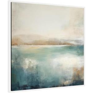imageKate and Laurel Sylvie Abstract Calming Lake Landscape Framed Canvas Wall Art by The Creative Bunch Studio 30 x 30 Gold Coastal Abstract Landscapes Art for Wall Decor Living Room BedroomWhite