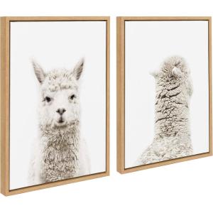 imageKate and Laurel Sylvie Alpaca Front and Back Framed Canvas Wall Art by Amy Peterson Set of 2 18x24 Gray Adorable Animal Wall DecorNatural