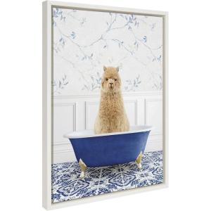 imageKate and Laurel Sylvie Alpaca In Eclectic Blue Bath Framed Canvas Wall Art by Amy Peterson Art Studio 18x24 White Whimsical Animal Art for WalWhite