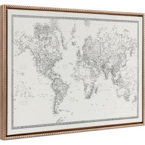 imageKate and Laurel Sylvie Beaded Vintage Black and White World Map Vintage Framed Canvas Wall Art by The Creative Bunch Studio 23x33 Gold Modern Geographical Map DcorGold