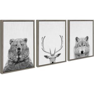 imageKate and Laurel Sylvie Bear Deer and Wolf Framed Canvas Wall Art Set by Simon Te of Tai Prints 3 Piece Set 18x24 Gray Animal And Nature Home DcorGray