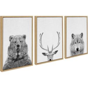imageKate and Laurel Sylvie Bear Deer and Wolf Framed Canvas Wall Art Set by Simon Te of Tai Prints 3 Piece Set 18x24 Gray Animal And Nature Home DcorNatural