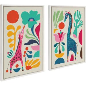 imageKate and Laurel Sylvie Giraffe Garden and Giraffe Garden II Framed Canvas Wall Art Set by Rachel Lee of My Dream Wall 2 Piece 23x33 White Modern Colorful Abstract Animal Art for Wall
