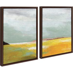 imageKate and Laurel Sylvie Golden Root Lake I and II Framed Canvas Wall Art Set by Nikita Jariwala 2 Piece Set 18x24 Brown Soft Abstract Prairie Landscape Art for Wall Decor