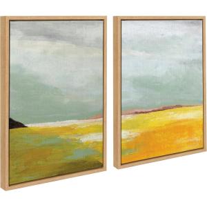 imageKate and Laurel Sylvie Golden Root Lake I and II Framed Canvas Wall Art Set by Nikita Jariwala 2 Piece Set 18x24 Natural Soft Abstract Prairie Landscape Art for Wall Decor