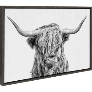 imageKate and Laurel Sylvie Highland Cow 2 Framed Canvas Wall Art by Simon Te of Tai Prints 28 x 38 Gray Oversized Farmhouse Animal ArtGray