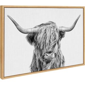 imageKate and Laurel Sylvie Highland Cow 2 Framed Canvas Wall Art by Simon Te of Tai Prints 28 x 38 Gray Oversized Farmhouse Animal ArtNatural