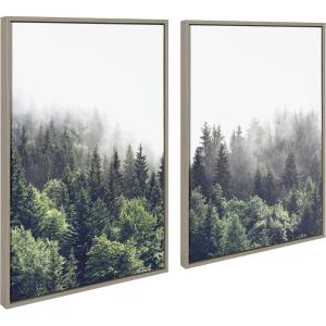 imageKate and Laurel Sylvie Lush Green Forest on a Foggy Day Left and Right Framed Canvas Wall Art Set by The Creative Bunch Studio 2 Piece 23x33 Gray Nature Mountains Forest Landscape Art Set for Wall