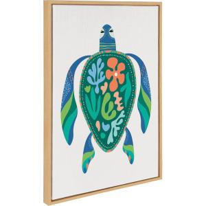 imageKate and Laurel Sylvie MCM Sea Turtle Framed Canvas Wall Art by Rachel Lee of My Dream Wall 23x33 Natural MidCentury Modern Colorful Patterened Ocean Animal Art for WallNatural