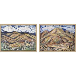 imageKate and Laurel Sylvie Marsden Hartley The Last of New England and Landscape No 3 Framed Canvas Wall Art Set by The Art Institute of Chicago 2 Piece Set 18x24 Natural Decorative Museum Series Art
