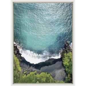 imageKate and Laurel Sylvie Maui Black Sand Beach 1 Framed Canvas Wall Art by Rachel Bolgov 18x40 Gray Coastal Beach Home DcorWhite