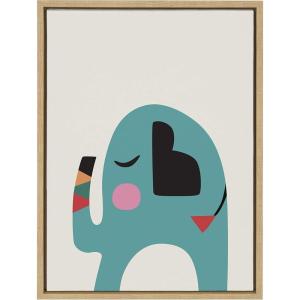 imageKate and Laurel Sylvie Mid Century Modern Baby Elephant Framed Canvas Wall Art by Rachel Lee of My Dream Wall 18x24 Natural Colorful Baby Animal Art for Wall