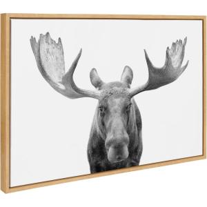 imageKate and Laurel Sylvie Moose Black and White Framed Canvas Wall Art by Amy Peterson Art Studio 23x33 Brown Modern Animal Portrait Art for WallNatural