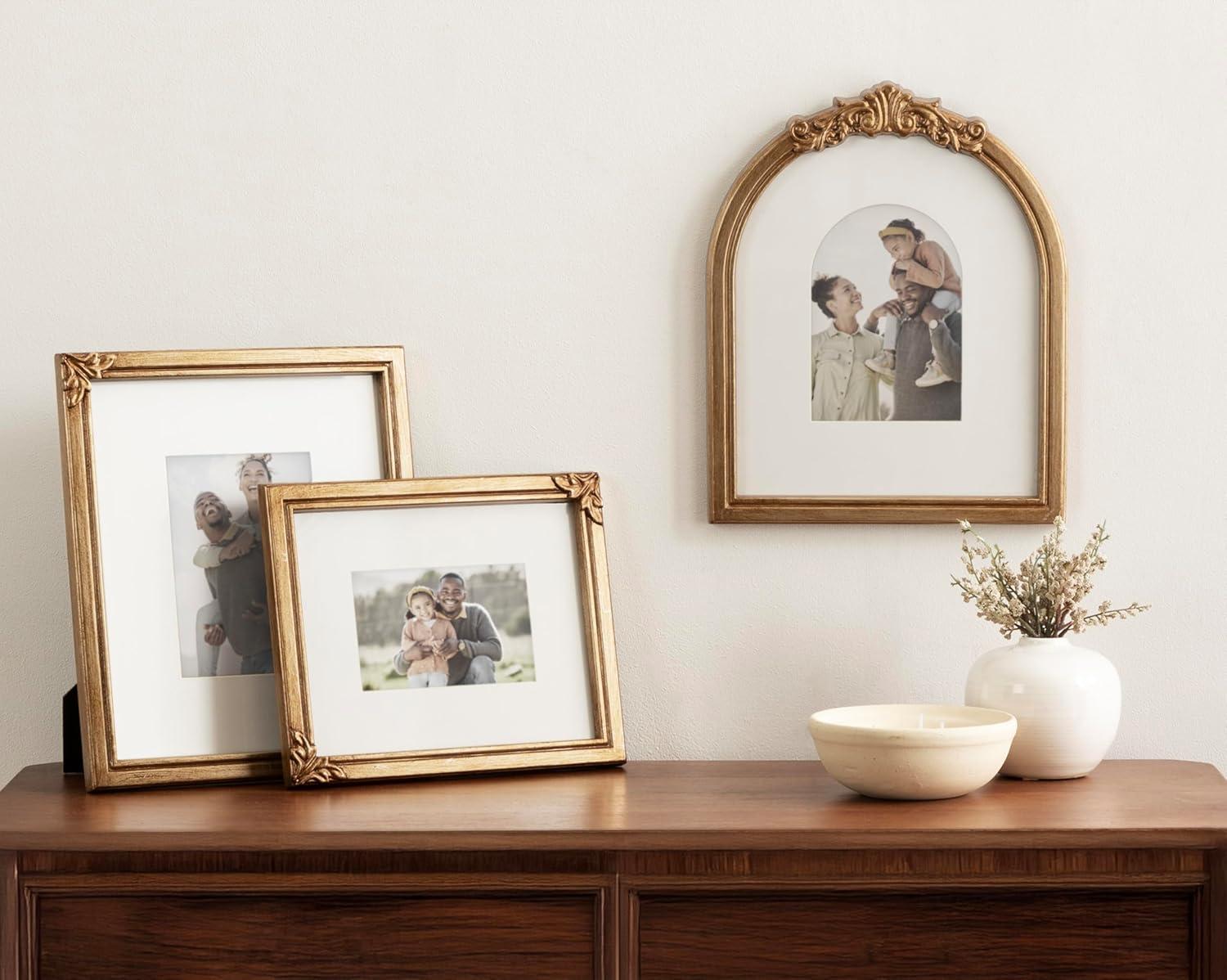imageKate and Laurel Arendahl ThreePiece Picture Frame Set Antique Gold Set of 3 Varying Sizes Vintage Rectangle and Arched Photo Frame Set for Use as Gallery Wall Frames