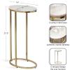 imageKate and Laurel Natalli Modern Glam Oval CTable 14 x 9 x 28 White Marble and Gray Gunmetal Elegant CShaped Side Table with Marble Tabletop and Space Saving DesignGold