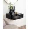 imageKate and Laurel Ori Transitional Cane Rattan Floating Side Table with PullOut Storage Drawer 18x13x6 BlackBlack