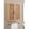 imageKate and Laurel Ori Transitional Cane TwoDoor Wall Cabinet 22 x 7 x 28 Natural Wood Decorative Rattan OverTheToilet Storage Cabinet with Three Shelves for Bathroom Decor or Living Room Display