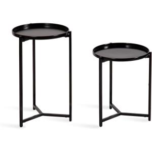 imageKate and Laurel Aguilar Modern Metal Round Nesting Tables Set of Two Black Transitional TwoPiece Circle Side Table Set for Use as Tiered Plant Stands or Outdoor Plant DecorBlack