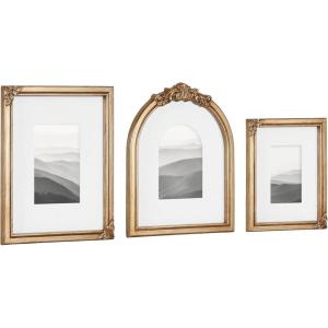imageKate and Laurel Arendahl ThreePiece Picture Frame Set Antique Gold Set of 3 Varying Sizes Vintage Rectangle and Arched Photo Frame Set for Use as Gallery Wall Frames