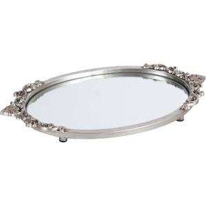 imageKate and Laurel Arendahl Vintage Oval Mirrored Decorative Tray 17 x 10 Antique Black Traditional Ottoman Tray for Living Room Home Decor with Ornate DetailingSilver
