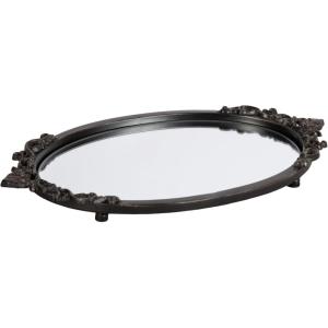 imageKate and Laurel Arendahl Vintage Oval Mirrored Decorative Tray 17 x 10 Antique Black Traditional Ottoman Tray for Living Room Home Decor with Ornate DetailingBlack