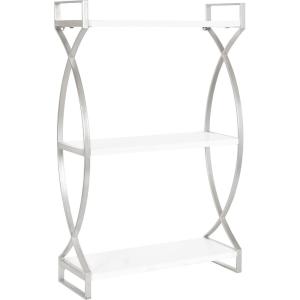 imageKate and Laurel Arietta Modern Glam 2Tier Wood and Metal Shelf 24 x 7 x 16 White and Silver Contemporary Decorative Wall Shelves for OverTheToilet Storage and DisplaySilverWhite