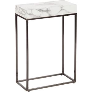 imageKate and Laurel Karlsen Modern Faux Marble and Metal Narrow Side Table 16 x 8 x 24 White and Gray Gunmetal Minimal Slim End Table for Use as Bedroom Nightstand or Entryway AccentWhitePewter