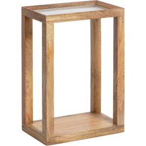 imageKate and Laurel Keating Modern Rectangle Mango Wood End Table 16 x 10 x 24 Clear Glass and Black Decorative Contemporary Ribbed Glass Side Table for Bedroom Nightstand or Living Room AccentNatural