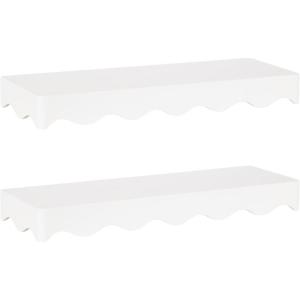 imageKate and Laurel Maida Modern Decorative Wavy Wall Floating Shelves Set of 2 24 x 8 White Functional Scalloped Kitchen and Bathroom Shelves for Above Toilet or Cute Nursery Bookshelves