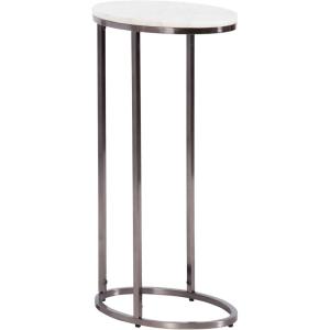 imageKate and Laurel Natalli Modern Glam Oval CTable 14 x 9 x 28 White Marble and Gray Gunmetal Elegant CShaped Side Table with Marble Tabletop and Space Saving DesignWhitePewter