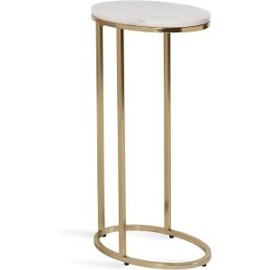 imageKate and Laurel Natalli Modern Glam Oval CTable 14 x 9 x 28 White Marble and Gray Gunmetal Elegant CShaped Side Table with Marble Tabletop and Space Saving DesignGold
