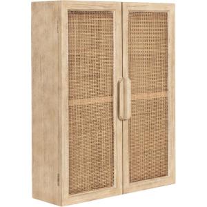 imageKate and Laurel Ori Transitional Cane TwoDoor Wall Cabinet 22 x 7 x 28 Natural Wood Decorative Rattan OverTheToilet Storage Cabinet with Three Shelves for Bathroom Decor or Living Room Display