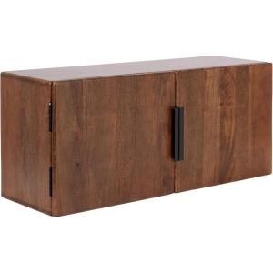 imageKate and Laurel Atwood Modern Mango Wood TwoDoor Wall Cabinet 32 x 10 x 14 Walnut Brown Decorative Storage Cabinet with Metal Pulls for Use as Floating Nightstand or Floating TV Shelf