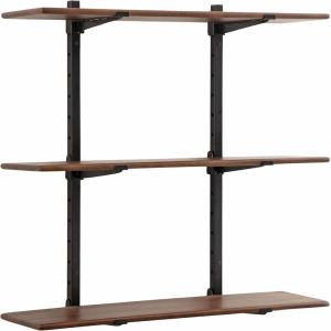 imageKate and Laurel Atwood ThreeTiered Adjustable Mango Wood Wall Shelf 32 x 10 x 30 Walnut Brown and Black Modular Shelving Unit and Wall Organizer for Entryway Storage or Living Room Display Shelves