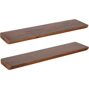 imageKate and Laurel Burena Modern Curved Mango Wood Floating Shelves Set of 2 24 x 6 Walnut Brown Functional Bathroom and Kitchen Shelves for Storage and DisplayWalnut Brown