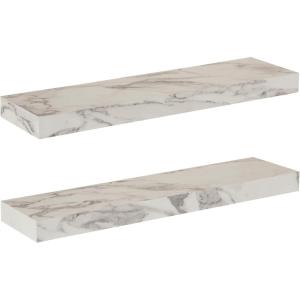 imageKate and Laurel Havlock Modern Faux Marble Floating Shelves Set of 2 22 x 6 White Transitional Functional Bathroom and Kitchen Shelves for Storage and Display