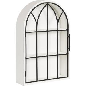 imageKate and Laurel Megara Decorative Wooden Hanging Arched Wall Cabinet with Door for Open Storage 16 x 6 x 24 Black and Natural Wood Wooden Floating Wall Bathroom Cabinet for Above Toilet StorageBlackWhite