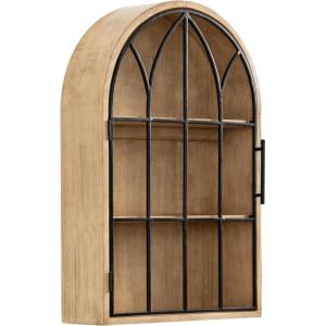 imageKate and Laurel Megara Decorative Wooden Hanging Arched Wall Cabinet with Door for Open Storage 16 x 6 x 24 Black and Natural Wood Wooden Floating Wall Bathroom Cabinet for Above Toilet StorageNatural