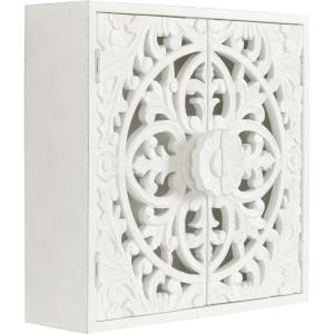 imageKate and Laurel Saanvi Traditional Carved Wood Wall Cabinet 20 x 6 x 20 Light Natural Dimensional Over The Toilet Storage Cabinet for Bathroom Storage and DisplayWhite